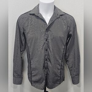 INC International Concepts Men’s Button Down Dress Shirt Black White Pinstripe M